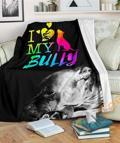 I Love My Bully Sherpa Fleece Blanket Gifts for Family, for Couple