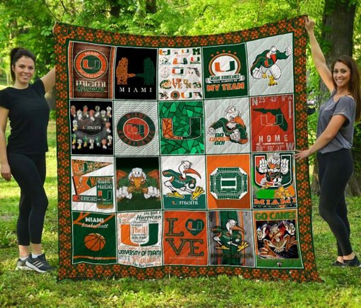 I Love Ncaa Miami Hurricanes Collection Quilt Blanket Bedding Set