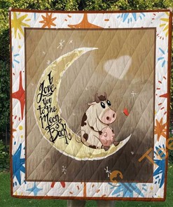I Love You To The Moon And Back Cow Quilt Blanket Bedding Set