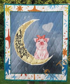 I Love You To The Moon And Back Pig Quilt Blanket Bedding Set