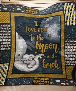 I Love You To The Moon Elephant Family Quilt Blanket