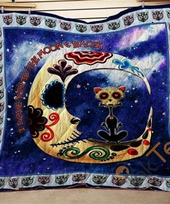 I Love You To the Moon And Back Skull Cat Quilt