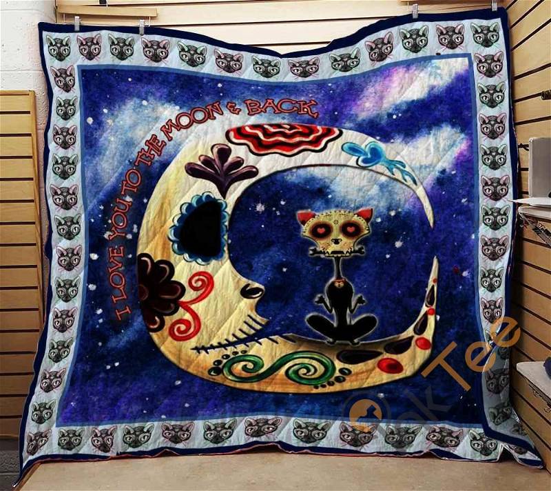 I Love You To the Moon And Back Skull Cat Quilt