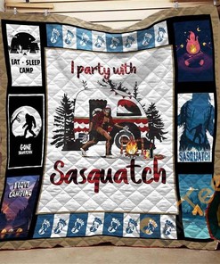 I Party With Sasquatch Bigfoot Quilt Blanket Bedding Set