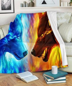 Ice And Fire Wolf Wolf Lover Sherpa Fleece Blanket Gifts for Family, for Couple