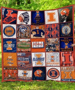 Illinois Fighting Illini Quilt Blanket Bedding Set Fan Gift
