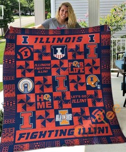 Illinois Fighting Illini Quilt Blanket Bedding Set With Pillowcase Option