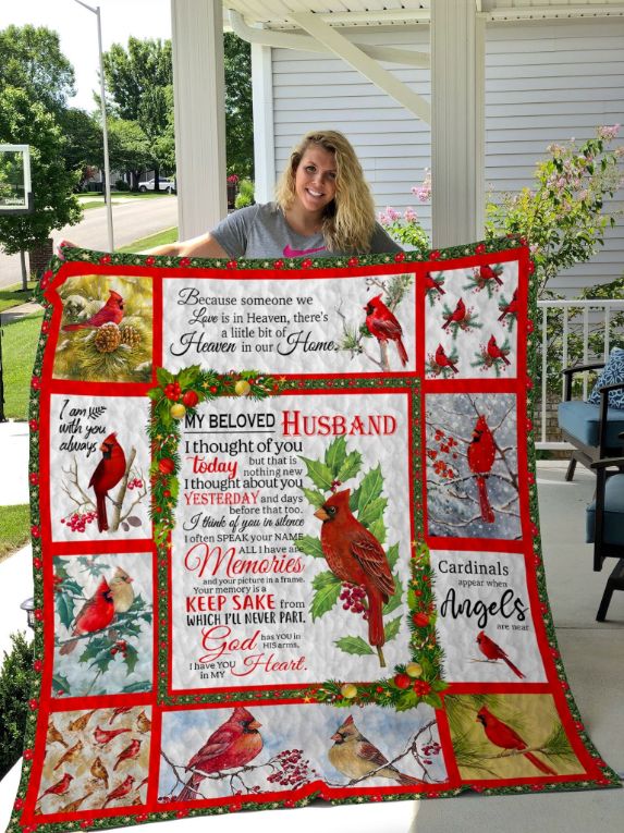 In Memory Of A Beloved Husband Cardinal Quilt Blanket Bedding Set