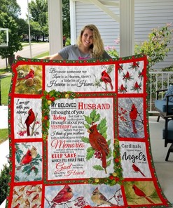 In Memory Of A Beloved Husband Cardinal Quilt Blanket Bedding Set