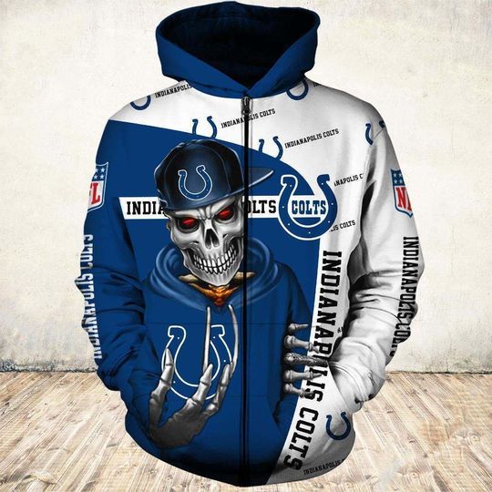 Indianapolis Colts Hoodie 3D Zip Hoodie Cute Death Gifts for Fans - Image 3
