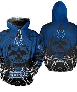 Indianapolis Colts Hoodie Halloween Pumpkin Skull Print Zip Hoodie