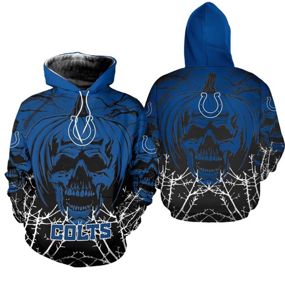 Indianapolis Colts Hoodie Halloween Pumpkin Skull Print Zip Hoodie