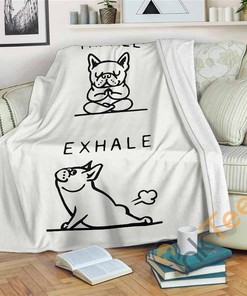 Inhale Exhale French Bulldog Sherpa Fleece Blanket Gifts for Family, for Couple