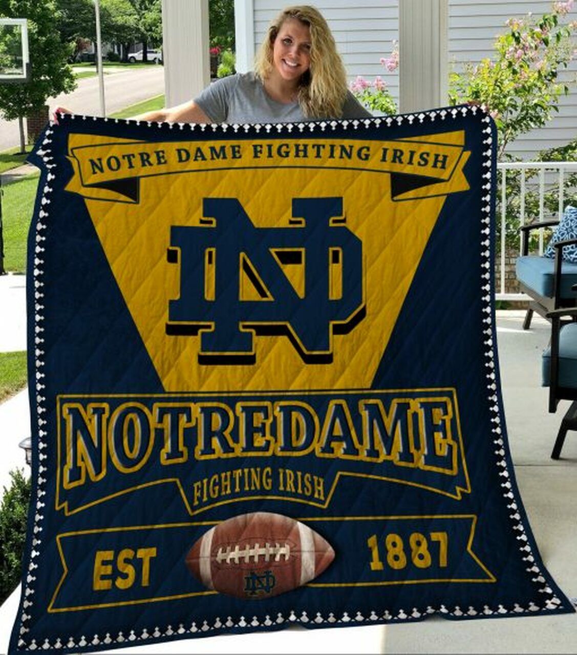 Irish Black Yellow Ncaa Notre Dame Fighting Quilt Blanket Bedding Set