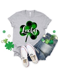 Irish Lucky Shirt, Buffalo Plaid Lucky Clover Shirt Shirt, Irish Shirt, Quote Patrick's Day Shirt