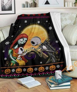 Jack Skellington And Sally Family Sherpa Fleece Blanket Gifts for Family, for Couple