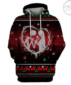 Jack Skellington And Sally Heart Christmas Pattern Red Hoodie