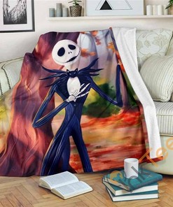 Jack Skellington Autumn Sherpa Fleece Blanket Gifts for Family, for Couple