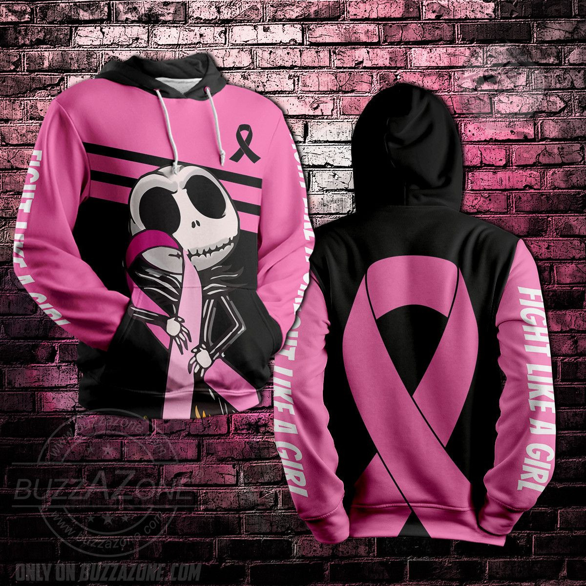 Jack Skellington Breast Cancer 3D Hoodie