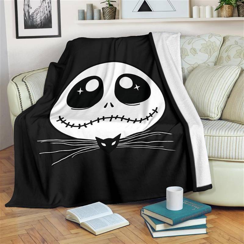 Jack Skellington Face Sherpa Fleece Blanket Gifts for Family, for Couple