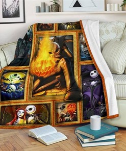 Jack Skellington Hold Fire Idea Sherpa Fleece Blanket Gifts for Family, for Couple