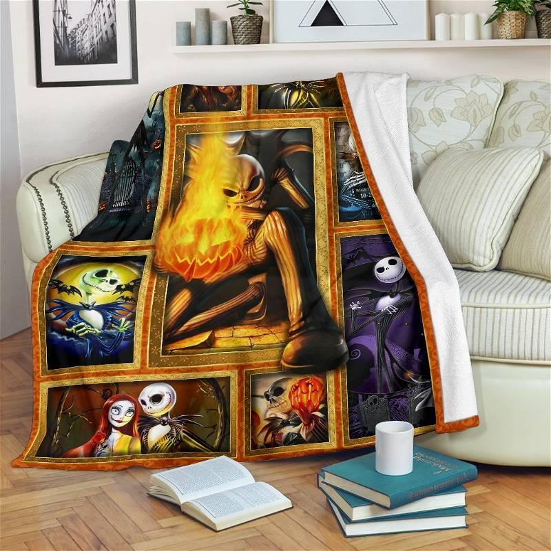 Jack Skellington Hold Fire Idea Sherpa Fleece Blanket Gifts for Family, for Couple