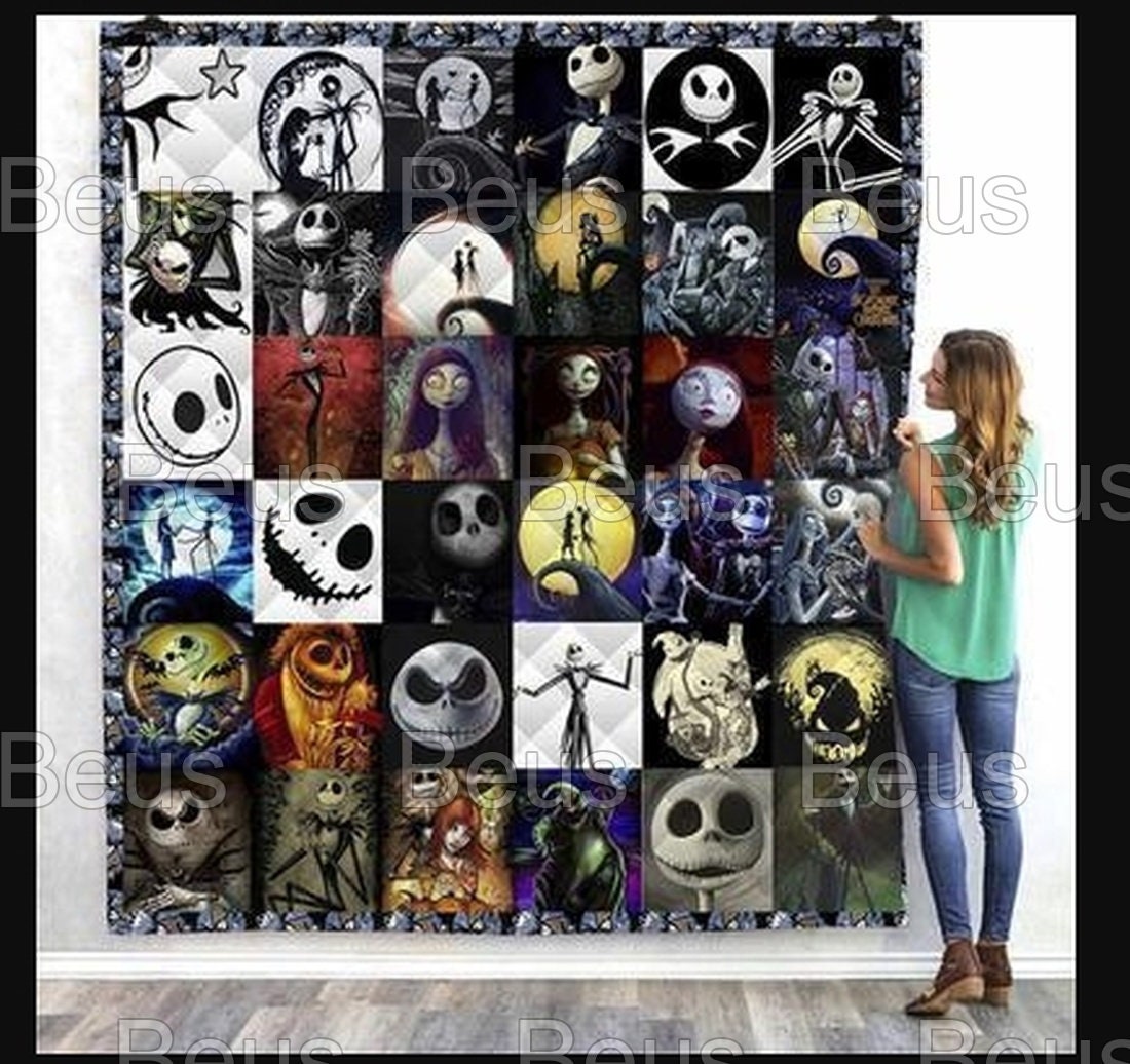 Jack Skellington Horror Bedroom Decor Jack And Sally Quilt Halloween Gift Blanket