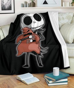 Jack Skellington Hug Oogie Boogie Funny Sherpa Fleece Blanket Gifts for Family, for Couple