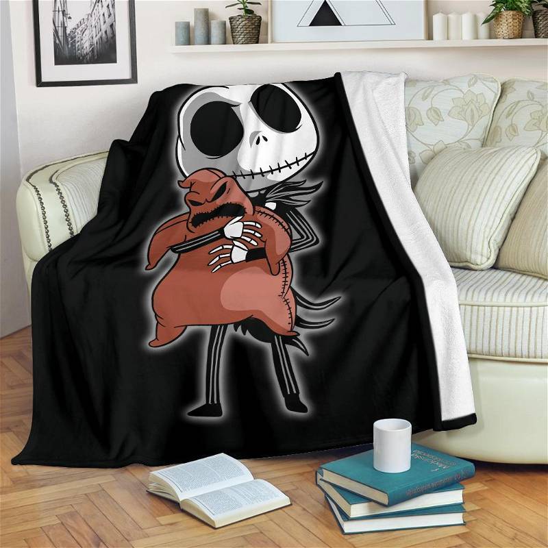 Jack Skellington Hug Oogie Boogie Funny Sherpa Fleece Blanket Gifts for Family, for Couple