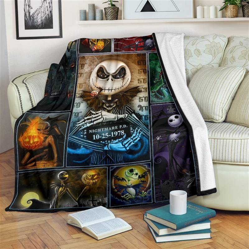 Jack Skellington Idea Sherpa Fleece Blanket Gifts for Family, for Couple