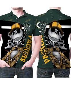 Jack Skellington Mosnter Energy Green Bay Packers Nfl American Football Team Logo 3d Designed Allover Gift For Packers Fans Polo Shirt