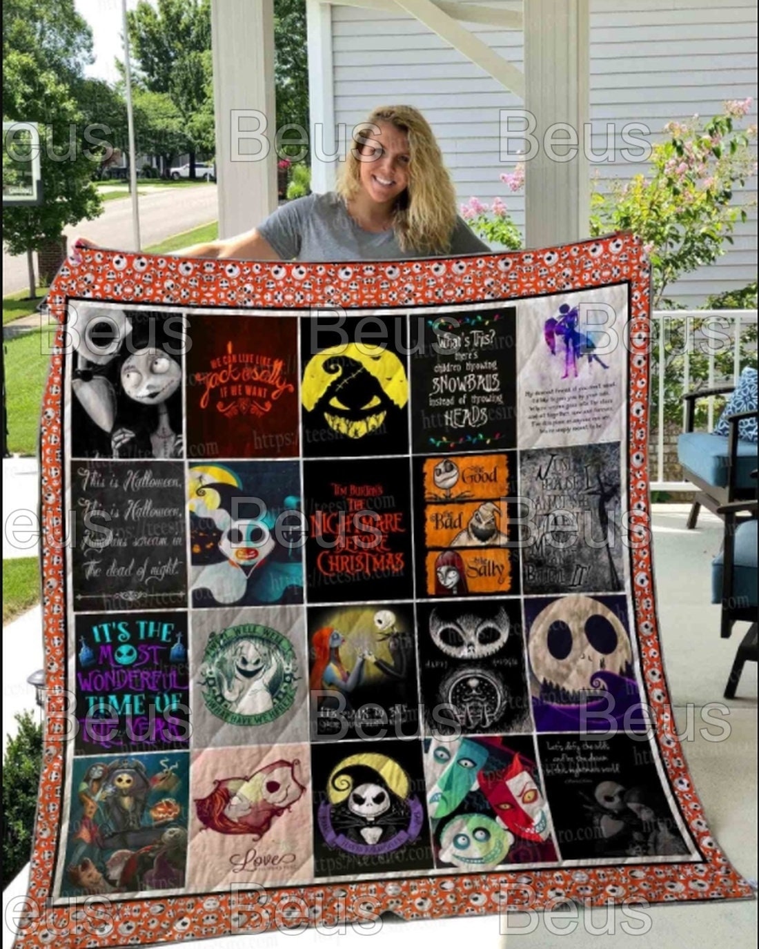 Jack Skellington Movie Chapter Watching Quilt Blanket Bedding Set