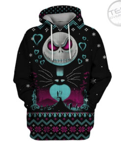 Jack Skellington Night Of Love Christmas Pattern Black 3D Hoodie