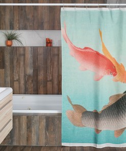 Japanese Shower Curtain Fishes Eco-Friendly Waterproof Bath Curtain Japanese Fishes Vintage Design