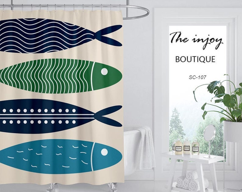 Japanese Style Fish Shower Curtain, Waterproof And Washable Shower Curtain For Bathtub, Retro Bathroom Decor - Image 2