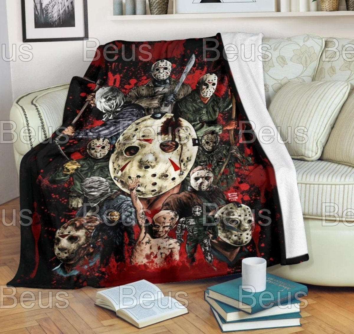 Jason Voorhees Fleece Blanket Halloween Horror Scary Movie Quilt Blanket Bedding Set