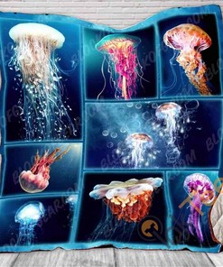 Jellyfish Blue Ocean Quilt Blanket Bedding Set
