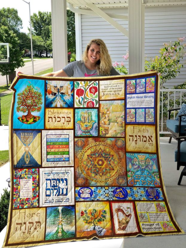 Jewish Blessings Art Quotes Quilt Blanket Bedding Set