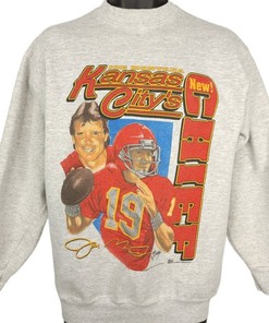 Joe Montana Sweatshirt Vintage 90s Kansas City Chiefs NFL Football Gray Made In USA Mens