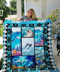 Jumping On The Ocean Dolphin Quilt Blanket Bedding Set