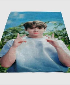 Jungkook Background Sherpa Fleece Blanket Gifts for Family, for Couple