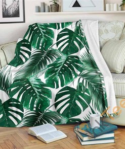 Jungle Palm Leaf Sherpa Fleece Blanket Gifts for Family, for Couple