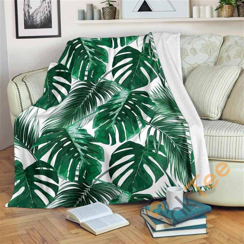 Jungle Palm Leaf Sherpa Fleece Blanket Gifts for Family, for Couple