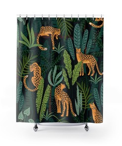 Jungle Shower Curtain, Animal Art Print Exotic Animal, Bathroom Decor Design, Leopard Animals, Housewarming Gift