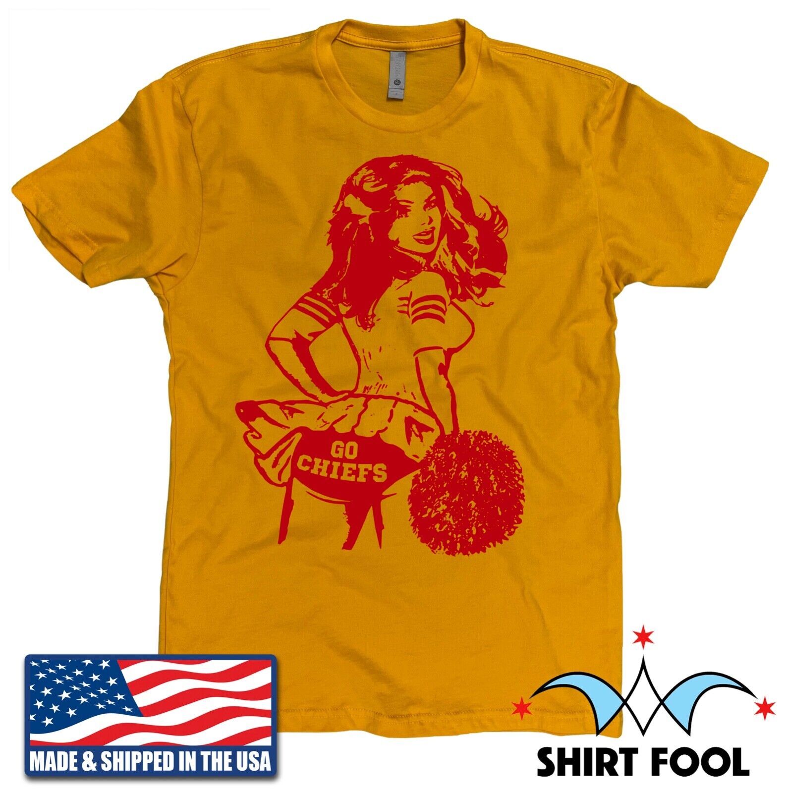 KANSAS CITY CHIEFS CHEERLEADER ***GO CHIEFS*** VINTAGE STYLE YELLOW T-SHIRT