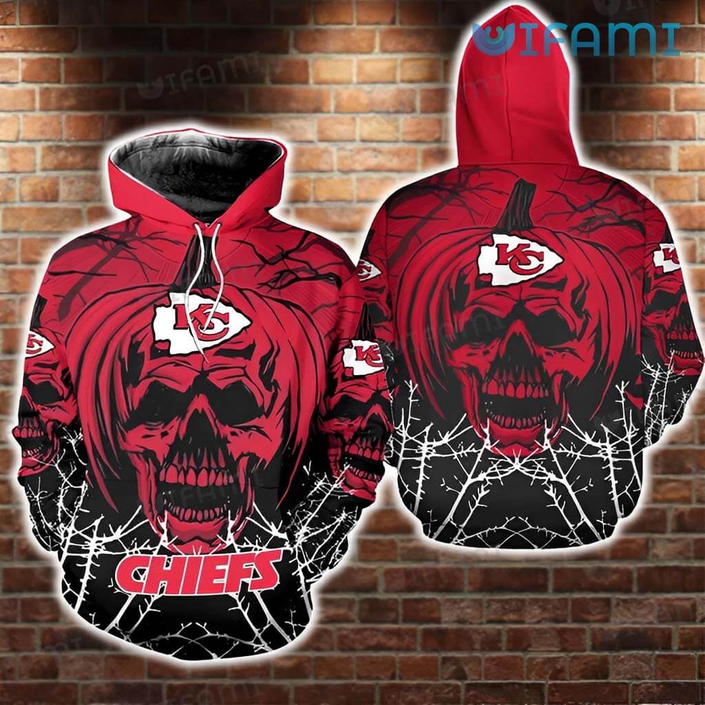 KC Chiefs Hoodie 3D Skull In Pumpkin Halloween Kansas City Chiefs Gift
