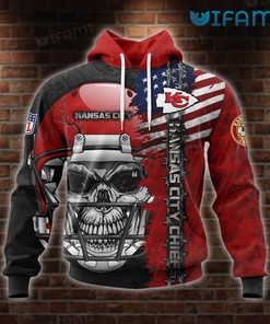 KC Chiefs Hoodie 3D Skull Wear Football Helmet USA Flag Kansas City Chiefs Gift