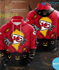 KC Chiefs Youth Hoodie 3D Halloween Hand Pull Out Logo Kansas City Chiefs Gift