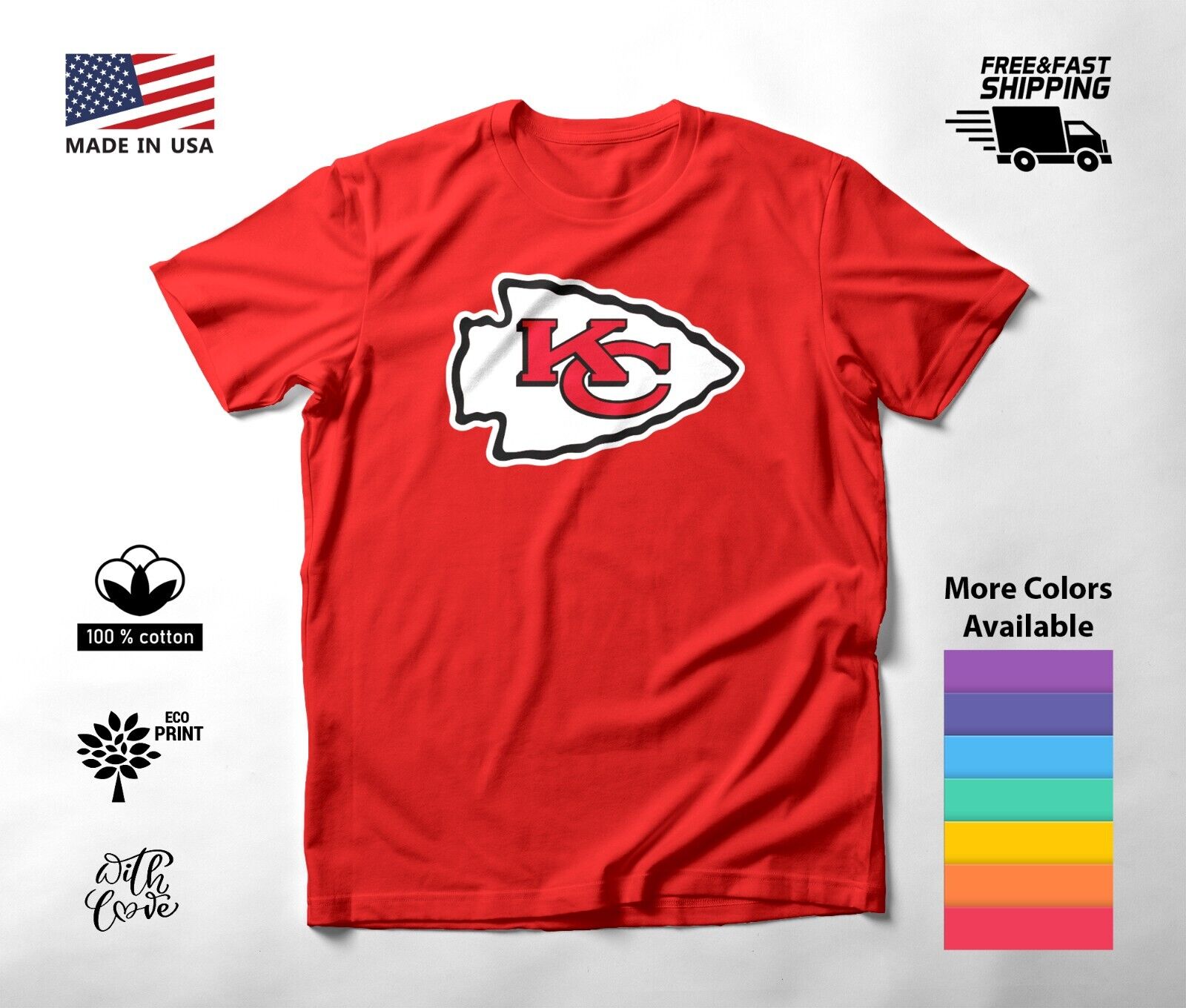 Kansas City CHIEFS Logo Shirt NFL Football Super Bowl Champions Main - Image 2