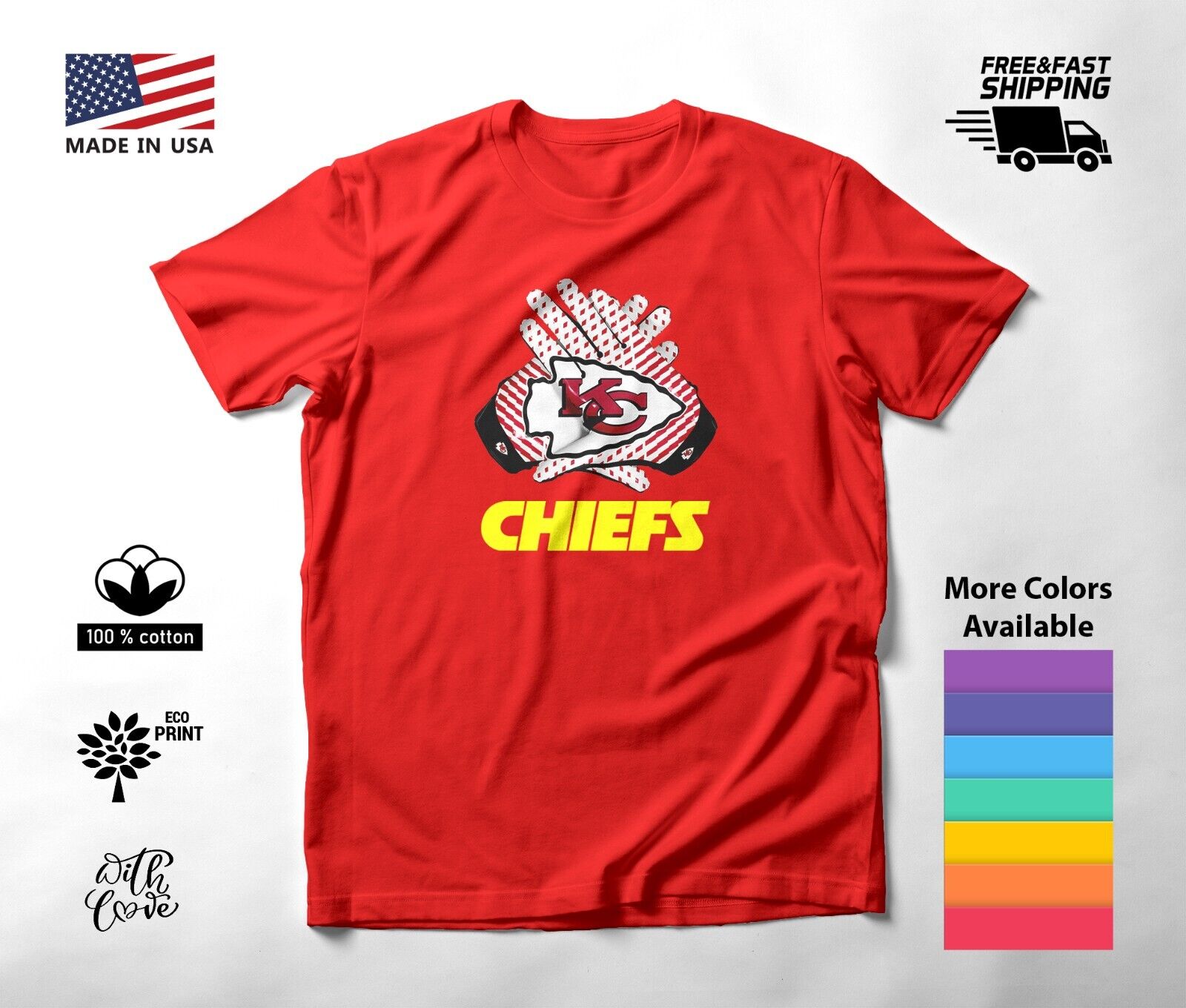 Kansas City CHIEFS Logo Shirt NFL Football Super Bowl Champions Winner Gloves - Image 2